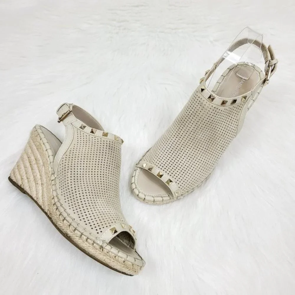 Marc Fisher l 8.5M Senton Suede Leather Perforated Stud Espadrille Wedge Sandals
